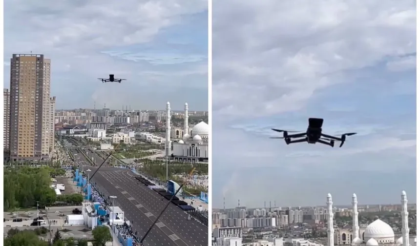 Drone cama dayandı, “pencereyi kapat” dedi: Astana’daki askeri töreni izleyen vatandaşa havadan uyarı!