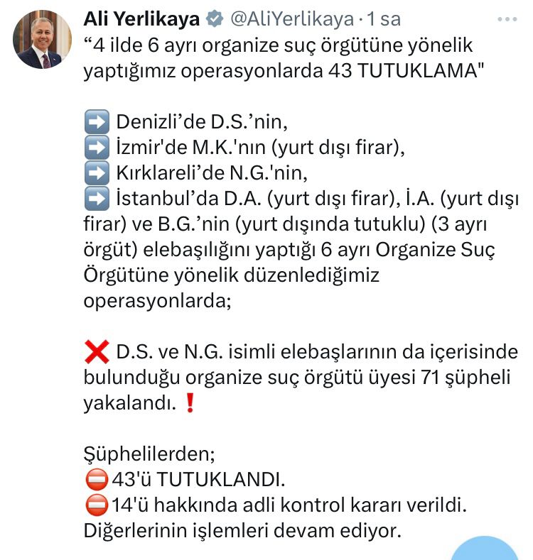 Ali Yerlikaya Açıklama