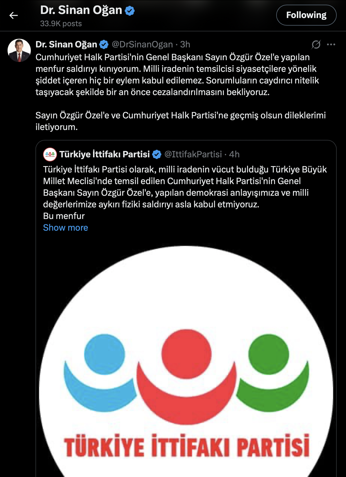 sinan oğandan özgür özele geçmiş olsun mesajı